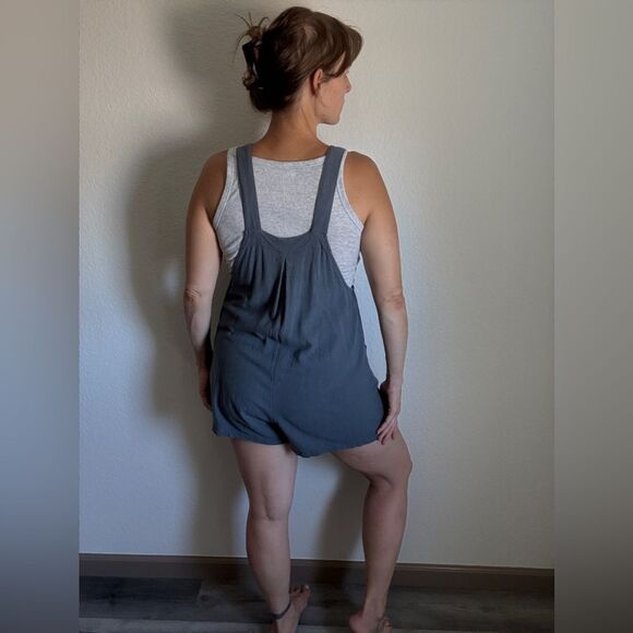 Romper Overalls Adjustable Boho Rayon Linen Blue Gray Medium - Picture 4 of 12